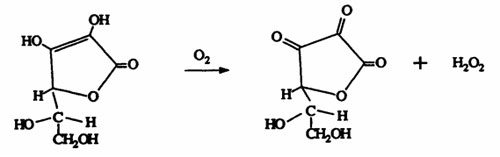 Ascorbic acid added to wine binds oxygen to form dehydroascorbate and hydrogen peroxide